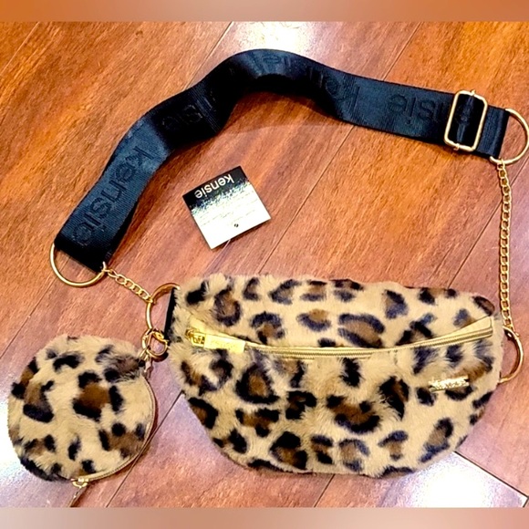 NWT Leopard Faux Fur belt bag with small Detachable change purse - Picture 1 of 11